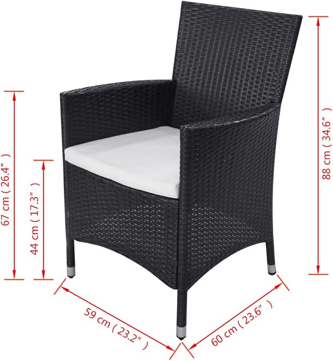 11 Piece Outdoor Patio Dining Set with Cushions Poly Rattan Black, All-Weather Wicker Garden Furniture with Tempered Glass Tabletop and 10 Chairs for Backyard Deck Poolside Entertaining