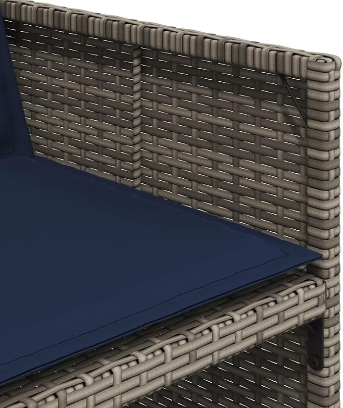 15 Piece Garden Dining Set with Cushions Grey Poly Rattan Outdoor Patio Furniture Table and 10 Chairs with Foldable Backrests Acacia Wood Top Navy Blue