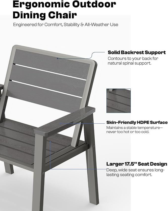 7 Pieces Outdoor Dining Set for 6, Patio Table and Chairs with Umbrella Hole, Aluminum & HDPE Weather-Resistant Furniture for Lawn, Garden, Porch, Balcony, Poolside (Grey)
