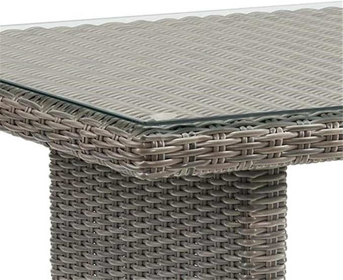 Asti All-Weather Wicker Outdoor Dining Table with Glass Top, Rust-Resistant Aluminum Frame, Weatherproof Patio Furniture, 55 in. W x 31 in. D x 30 in. H, Ideal for Garden and Deck