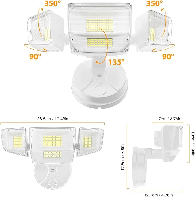 Onforu 90W Flood Lights Outdoor, 10000LM Ultra Bright 4-Head LED Security Light with Switch Control, IP66 Waterproof 6500K Exterior Lights for Yard Garage Patio