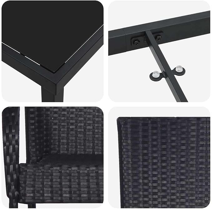 5-Piece Outdoor Dining Set, Black Powder-Coated Steel Patio Furniture, Modern Garden Table and 4 Chairs for Backyard, Balcony, and Deck