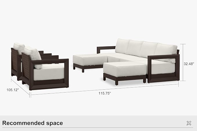 PURPLE LEAF Patio Furniture Set Enclosed Outdoor Couch with 9.6" Thick Cushion and Soft Pillows 8 Piece Outdoor Sectional Sofas with Ottoman Modern Patio Conversation Sets for Yard Porch Deck, Bronze