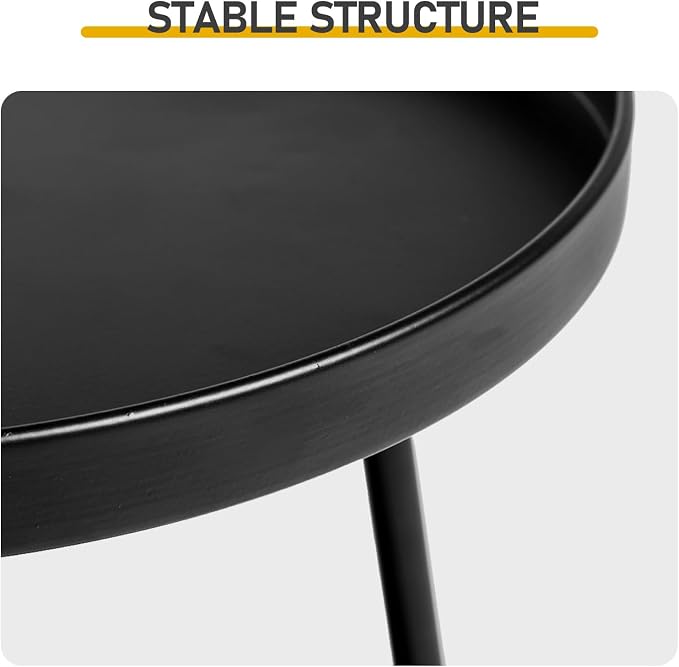 2-Tier Round Outdoor Side Table, Small Metal End Table for Indoor & Outdoor, Nightstand, Coffee Table, Plant Stand for Living Room, Bedroom, Patio & Balcony (Black)
