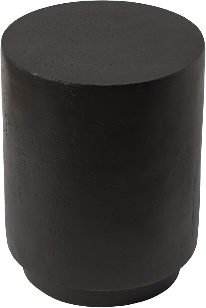 LeisureMod 14” Wide Round Side Table in Fiberstone with Travertine/Painted Finish Tapered Base Indoor and Outdoor Use for Modern Home, Living Room, Patio, Backyard Ramble Collection in Black