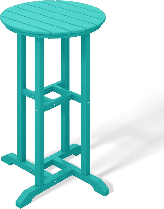 Costaelm Outdoor Bar Table, 37" Counter Height Round Patio Cocktail Bar Table, Patio Bar Table Bistro Dining Table Pub Table for Front Porch Deck, Backyard, Garden, Turquoise