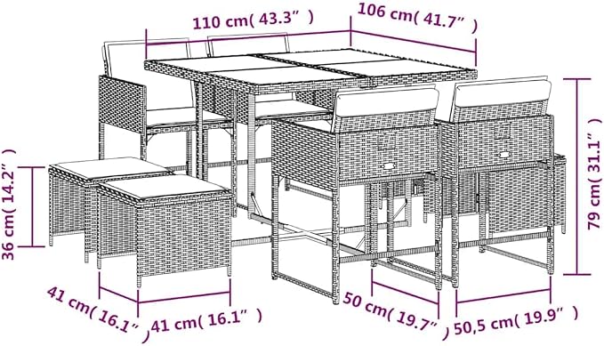 9-Piece Patio Dining Set, PE Rattan Garden Table and Chairs with Removable Cushions, Modern Outdoor Sectional Furniture for Backyard and Terrace, Black and Cream
