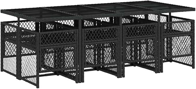 Afuera Living 9-Piece Patio Dining Set, Poly Rattan and Powder-Coated Steel, Black/Cream White, 41.7 x 86.6 x 28.7 in, Tempered Glass Top, Weather-Resistant Outdoor Furniture for Garden, Balcony, or