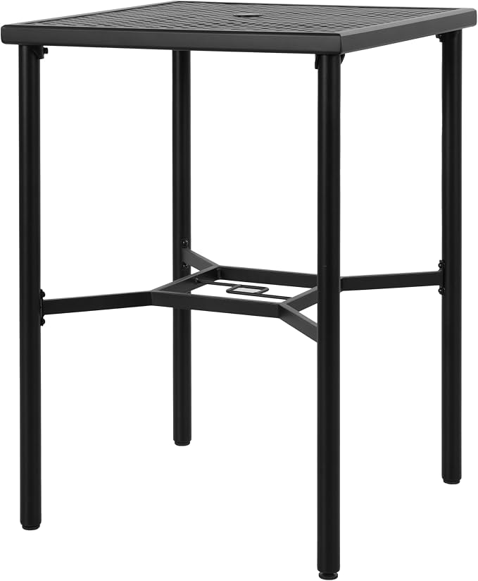 NUU GARDEN 28" Square Outdoor Bar Table with Umbrella Hole, Metal Patio Bistro Table for Garden, Lawn, Poolside – Black with Gold Speckles