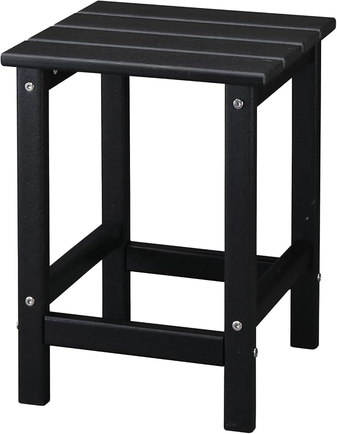 HDPE Outdoor Side Table, 14 Inch Square Patio End Table, Weather Resistant Small Outdoor Table for Adirondack Chairs, Waterproof Outside Table for Porch, Garden, Deck, Pool, Black
