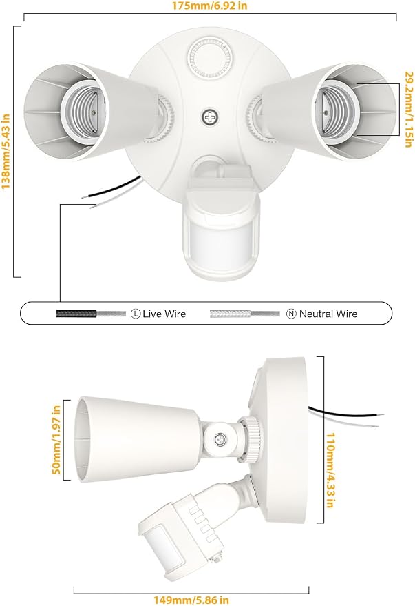 Onforu 2 Pack Motion Sensor Outdoor Lights, Dusk to Dawn Flood Light Fixture, Adjustable Dual PAR38 Heads, Hardwired Floodlight, E26 Base, 300W Max for Garage, Driveway, Yard, Porch, Milky White