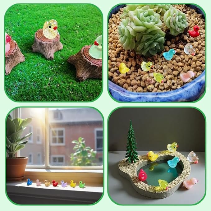 360PCS Mini Resin Ducks 36 Colors, Glitter & Luminous & Colorful Tiny Ducks | Miniature Tiny Plastic Animal Figures for Micro Landscape Fish Tank Garden Dollhouse DIY Decor