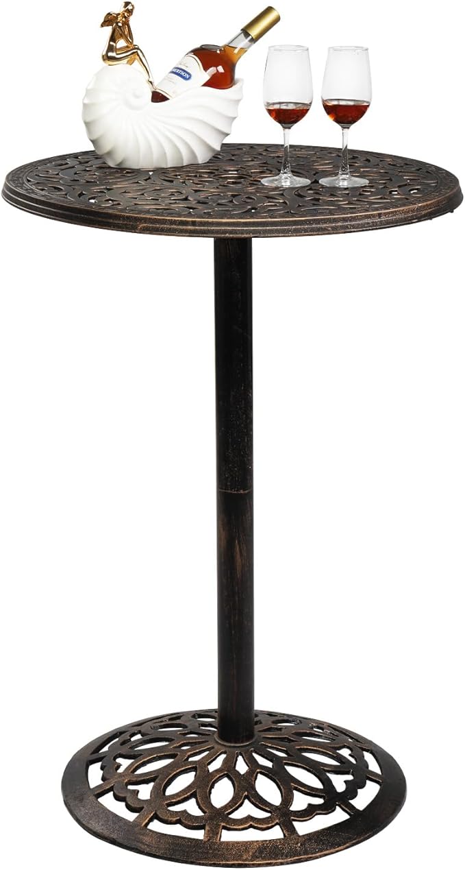 Outdoor Bistro Pub Table, Round Patio Bar Height Cocktail Table,Outdoor Bar Cast Aluminum, High Top Furniture Garden,for Dining Home,Bronze