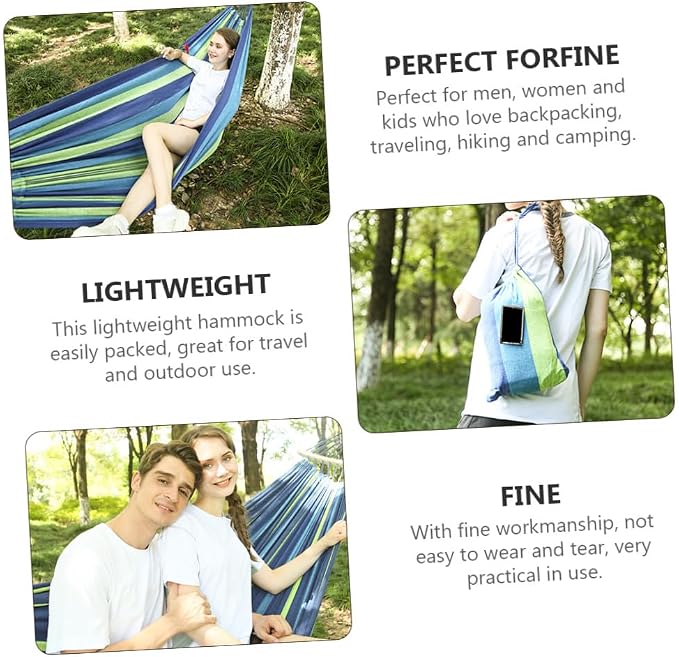 BESTonZON Double Camping Hammock Outdoor Portable Canvas Swing for Two Adults, Thickened Widened Hanging Garden Hammock for Travel and Patio Use, Blue