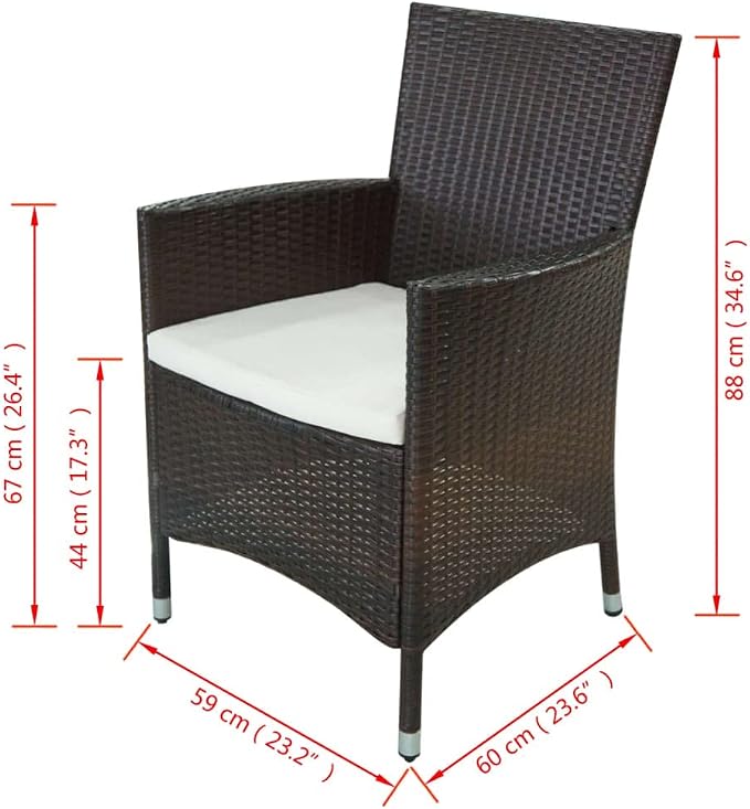 11 Piece Patio Dining Set with Cushions Poly Rattan Brown Outdoor Garden Furniture Table and 10 Chairs Weather Resistant for Al Fresco Dining Relaxing Glass Top Steel Frame Cream White