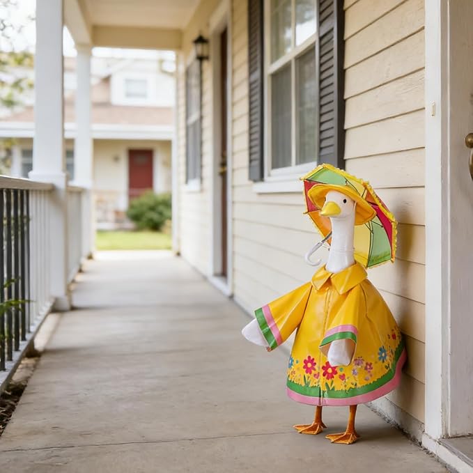 STONESTAR Raincoat Porch Goose Outfits with Umbrella Hat, Goose Spring Outfit Lawn Goose Raincoat Clothes Costume Fits 23" Geese Statue, Summer Garden Lawn Patio Yard Outdoor Decor (Raincoat-Flower)