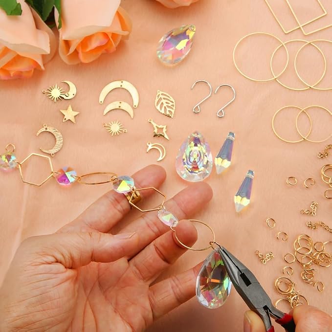 DIY Suncatchers, 400pcs Sun Catchers Supplies Kit Art and Crafts for Adults | Decorative Hanging Prism Suncatcher with Crystals Beads Ball Rainbow Maker for Indoor Windows Office Home Decor