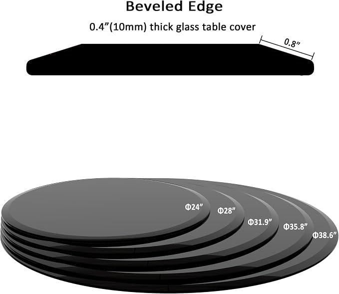 38.6 Inch Round Black Tempered Glass Table Top, Black Table Surface Protector, Safe 2/5" Thick-Beveled Polished Edge, Replacement Glass Top for Home, Office, Patio, Outdoor/Indoor