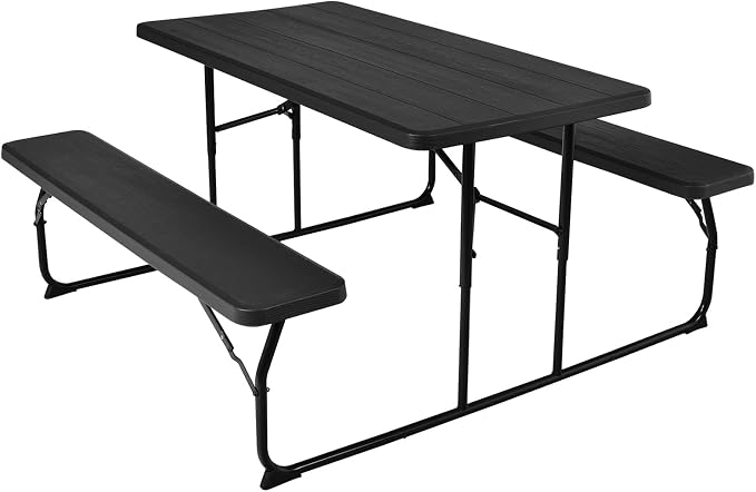 Giantex 4.5 FT Folding Picnic Table Bench Set- Outdoor Dining Set for 4-6 Persons w/All-Weather HDPE Tabletop, Metal Leg, Large Outside Dining Table for Lawn Patio Garden Yard Poolside, Black