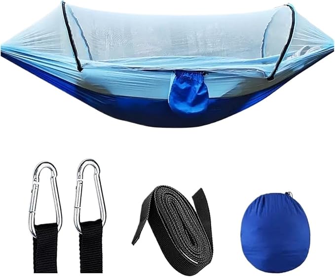 2-in-1 Camping Hammock with Mosquito Net 1.6lbs Ultralight Parachute Nylon Hanging Bed for Outdoor Survival Travel Backyard