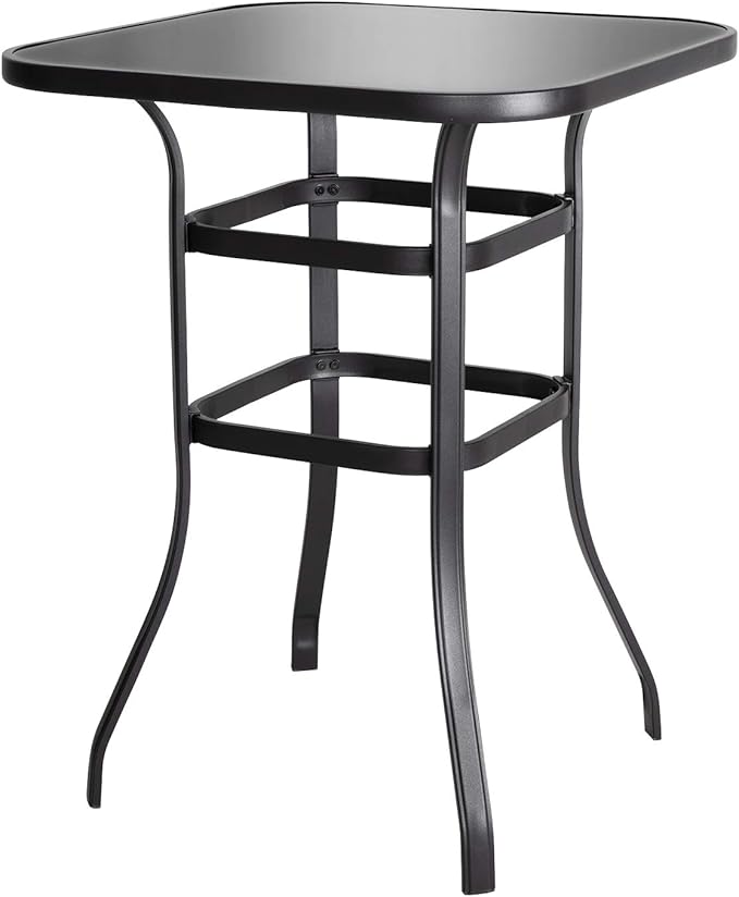 Avestar Nuu Garden Patio Bar Table, 32 Inch Outdoor Bar Height Bistro Table with with Tempered Glass Table Top and Powder-Coated Iron Frame,Black