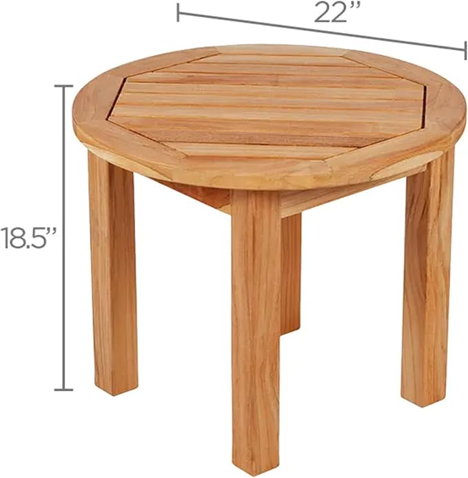 Royal Teak Collection Miami Round Side Table, 20-Inch Wooden Outdoor End Table, Side Piece for Patio Setting, Solid Teak Wood Outdoor Furniture, MIASTR