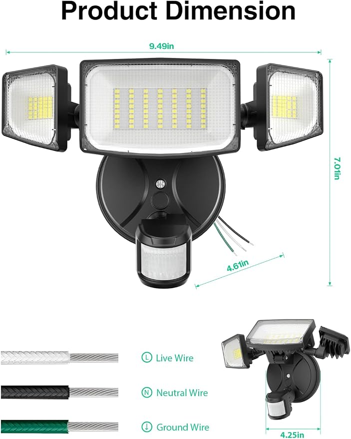iMaihom 50W Motion Sensor Outdoor Lights, 5000LM Hardwired Motion Sensor Flood Light, Dusk to Dawn Outdoor Lighting, 6500K LED Security Light, IP65 Waterproof Motion Detector Lights for Outside, Black