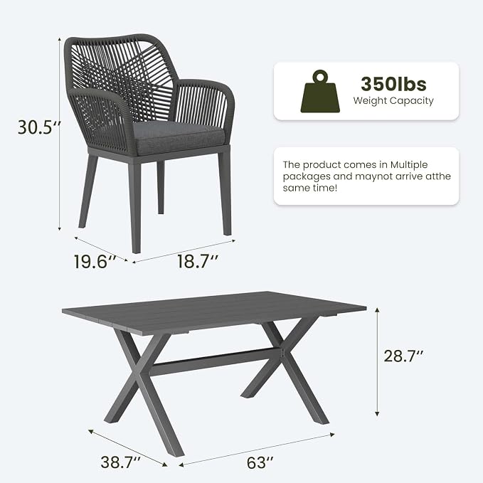 LayinSun Outdoor Dining Set for 10, 12 Pieces Patio Furniture Sets with Aluminum Dining Table and Rope Weave Chairs