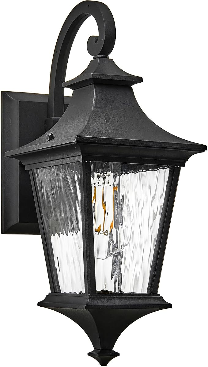 Outdoor Wall Lights 21 Inch Large Size Exterior Porch Lights Wall Mount with Water Ripple Glass Black Outdoor Porch Light for Houses E26 Socket Downward Installation