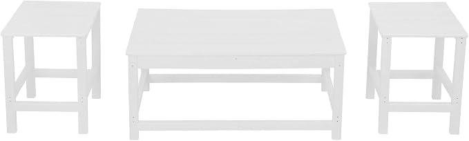 WO Home Furniture HDPE 2pcs Side and 1pc Coffee Table for Adirondack Chair, Weather and UV Resistant for Outdoor, Patio, Backyard, Porch, Garden, White