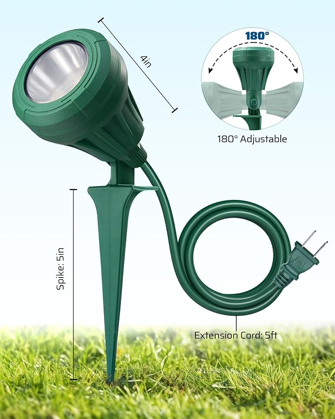 DEWENWILS 120V Spotlight Outdoor,500LM Waterproof Light with 3 Extra Lenses | Red Yellow Green Lenses, LED Spot Light 5FT Extension Cord, Landscape Lighting for Holiday, Trees, Flag,UL Listed