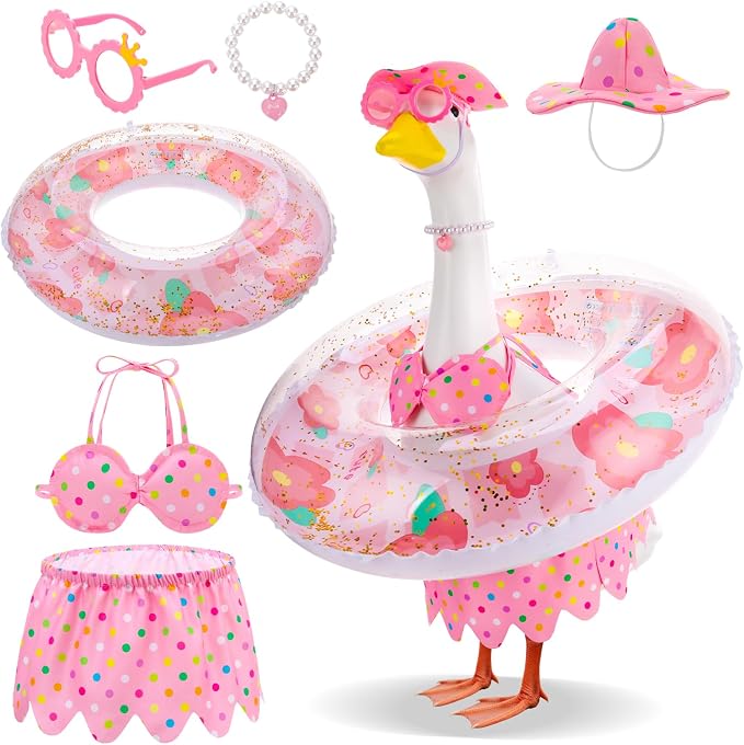 Porch Goose Outfit Summer Hawaiian Fishing Porch Goose Outfit Clothes Costume for 23 In Statue Garden Yard Decor