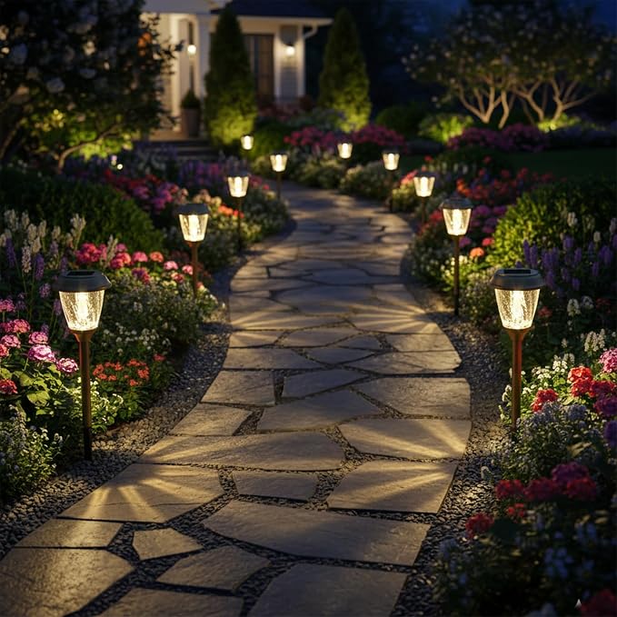 XMCOSY+ Solar Pathway Lights Outdoor, Solar Garden Lights with 2-Mode 6 PCS | IP65 Waterproof Glass & Stainless Steel, 2 Lighting Modes (10/25 LM) Warm White for Yard, Walkway, Driveway, Patio & Path