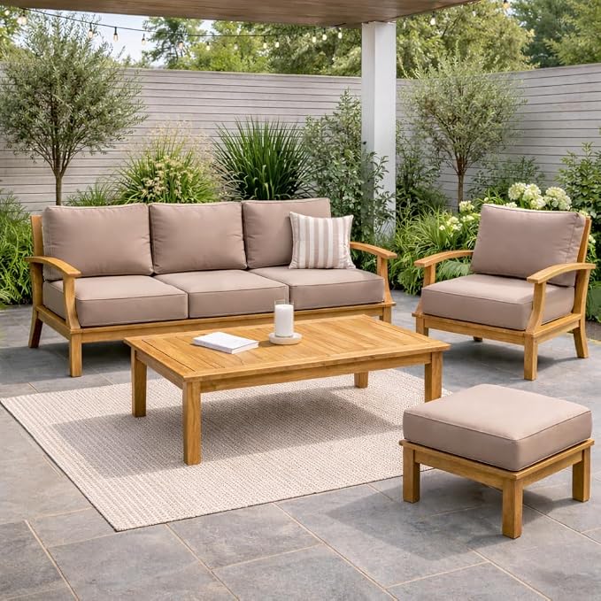 Hives & Honey Pavilion Outdoor Teak Coffee Table, Solid Grade-A Teak Wood, Weather-Resistant Patio Table for Deck, Garden, Poolside