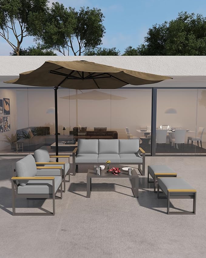 Garvee Aluminum Outdoor Patio Furniture Set with Coffee Table | 5 Piece Patio Conversation Sets with Washable Thick Cushions, Outdoor Sectional Furniture Set for Porch, Balcony, Deck, Yard,