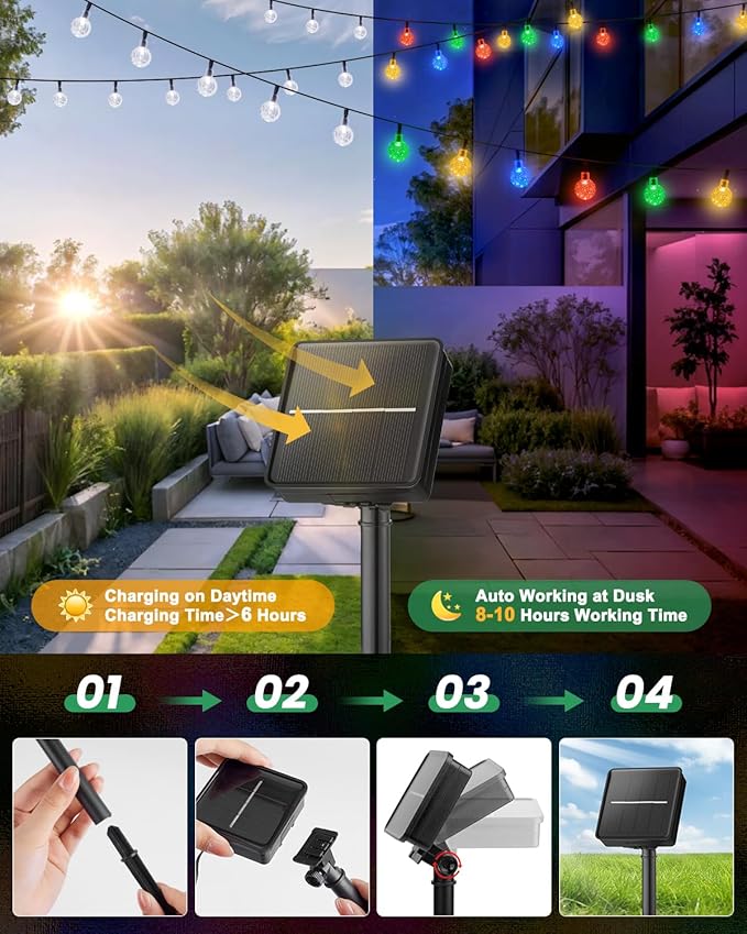 Brightown Solar String Lights Outdoor Waterproof, 2-Pack 120 LED 72Ft Total, Solar Powered Globe Patio Lights with 8 Lighting Modes for Garden Yard Porch Wedding Party Decor (Multicolor)