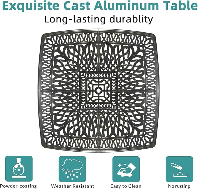 MEETWARM Outdoor 64" Square Patio Dining Table for 8, All Weather Cast Aluminum Large Patio Furniture Table Fits for 8-10 Person with 2.2" Umbrella Hole for Garden Backyard Lawn, Dark Bronze