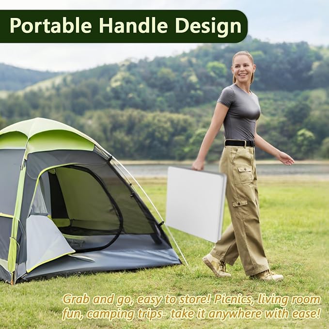 Folding Table, 4FT Foldable Picnic Table with Adjustable Height, Heavy Duty Fold-in-Half Portable Table for Weddings, Camping, RV Travel, Parties, BBQs, and Indoor Use, Easy to Fold and Store