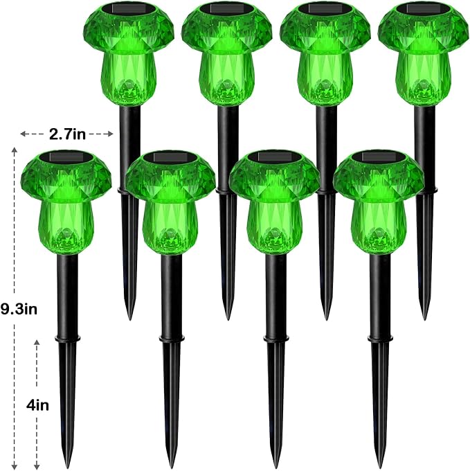 Solar Halloween Lights Outdoor 8 Pack Green Garden Mushroom Decor | LED Waterproof Halloween Decorations Outdoor for Pathway Yard Outside Driveway Walkway Landscape Path Lighting, Auto On/Off