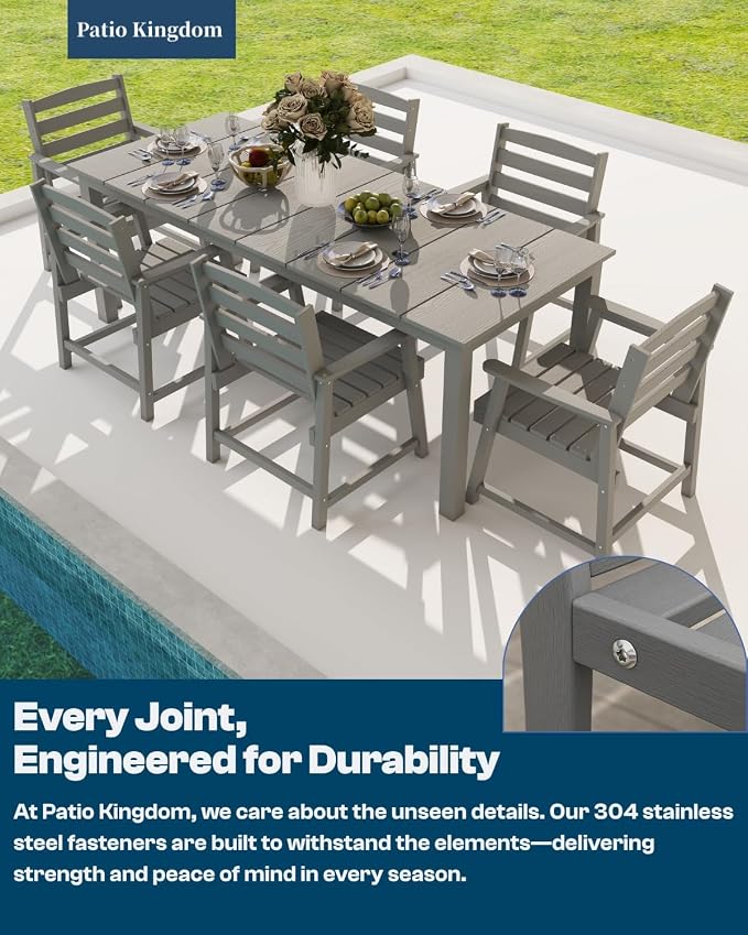 5-Piece Outdoor Dining Set with 11FT Umbrella for 4,Gray | 75.2'' HDPE table, chairs included, weather-resistant furniture with hole, ideal for lawn, poolside, yard, garden, deck