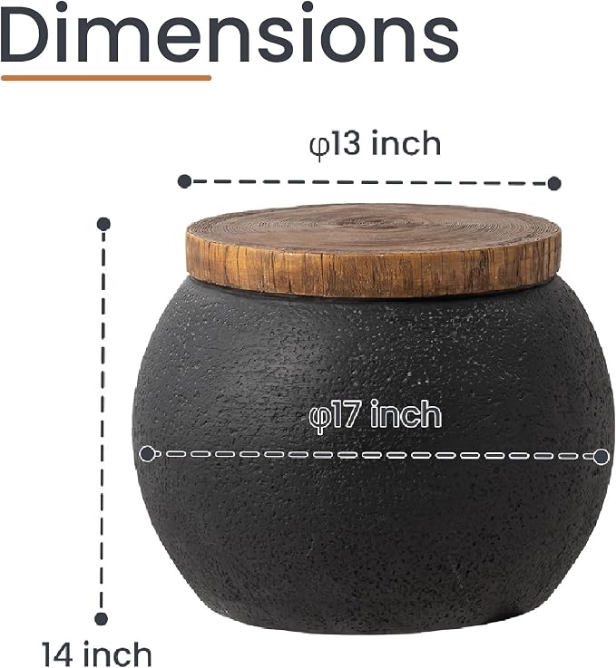 HOMPUS Concrete Outdoor Side Table Jar Shaped Round Coffee Table, Home Decor Plant Stand Outdoor Accent Modern Nightstand Patio Drum End Table for Living Room, Bedroom or Balcony,No Assembly