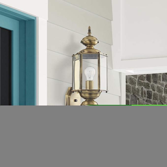 Livex Lighting 2006-01 Outdoor Wall Lantern, Antique Brass | Clear Beveled Glass Shades