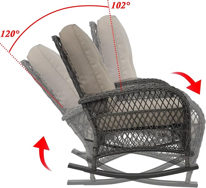 Outdoor Wicker Rocking Chair, All Weather Resin Rattan Wicker Rocking Chairs, for Garden Backyard Lown Porch,2pc,Brown