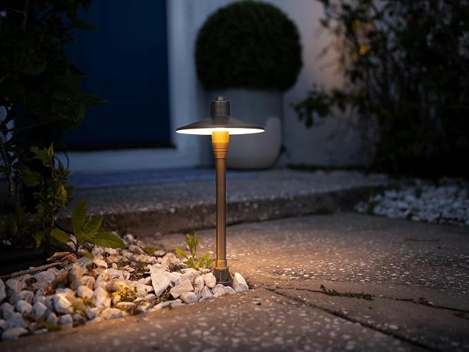 G2 12V Brass Mini Path Light (15"" Tall) & 3W 2700K G4 LED Bulb | Low Voltage, 300 Lumens of Warm White Light, Illuminates 6-Foot Diameter Area, Ideal for Walkway Garden Patio or Driveway