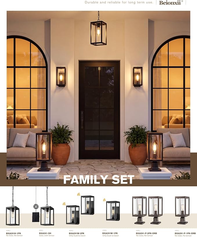 Beionxii Outdoor Post Lights, 20In Post Lantern with Pier Mount Base,Bronze | Aluminum Exterior Lamp Post Light Fixture with Glass, Waterproof Fence Post Deck Lighting for Garden, Patio, BXA291-P-1PK-ORB