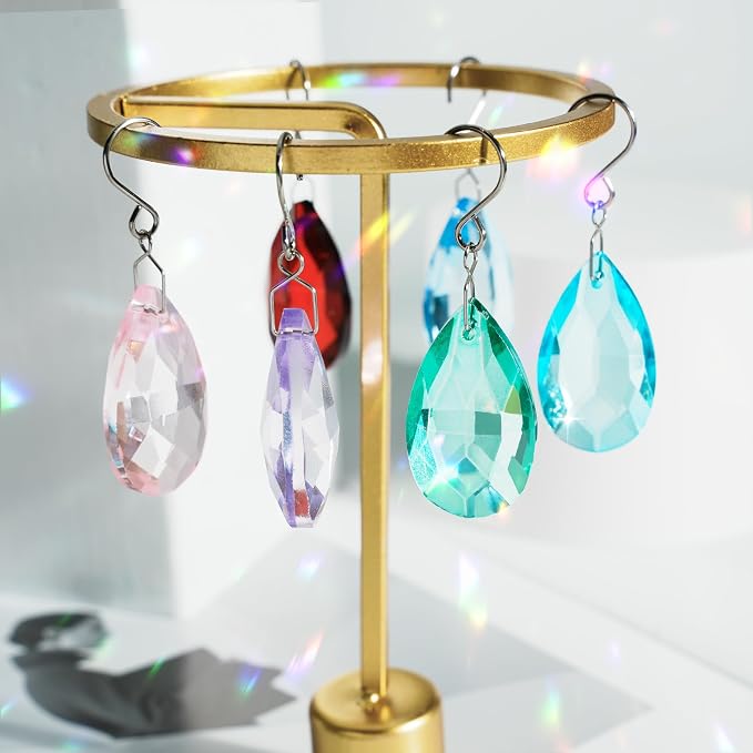 10pcs 38mm Crystal Suncatcher Pendants Chandelier Parts Decor | Crystal Sun Catcher, 38mm Hanging Crystal, Chandelier Parts, Prism Pendants with Hook, Crystal Christmas Ornaments Home Decor