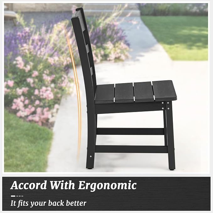 Cozyman Armless Outdoor Dining Chairs, All Weather Resistant HDPS Patio Dining Chairs, Classic Chair Support 350 LBS, for Outdoor Indoor, Lawn, Garden, Backyard, Black