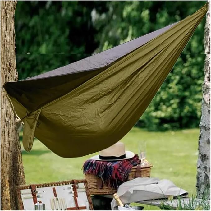 Hammocks, 2Pcs Hammock with Net Sleeping Netting for Travel Foldable Hammock with Fly Mesh for Outdoor Backpacking Backyard Hiking,for Outside(Dark Khaki)