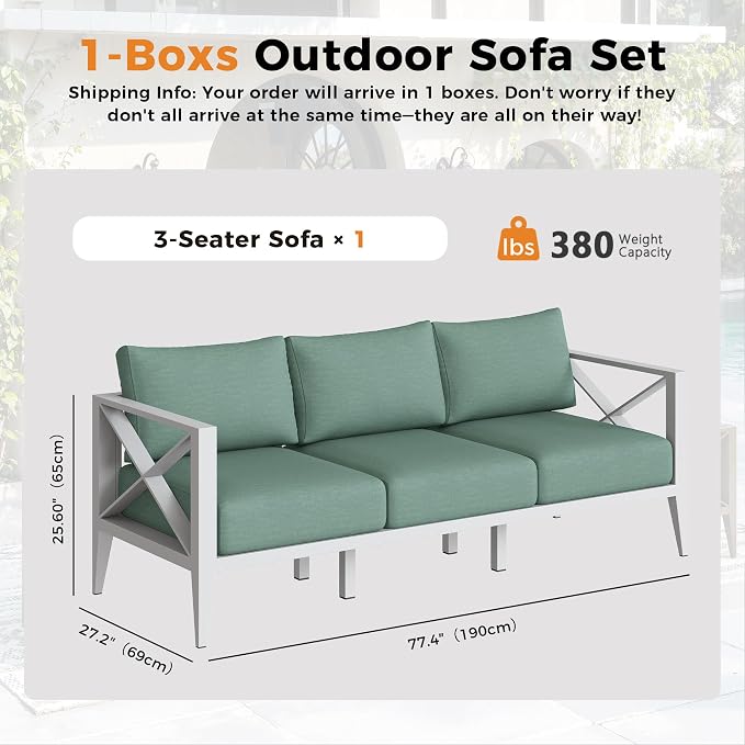 Aluminum Outdoor Patio Furniture Set, 3 Seats Outdoor Sectional with 5.2" Thick Cushions, Patio Conversation Sets for Backyard,(White,3 Seats)