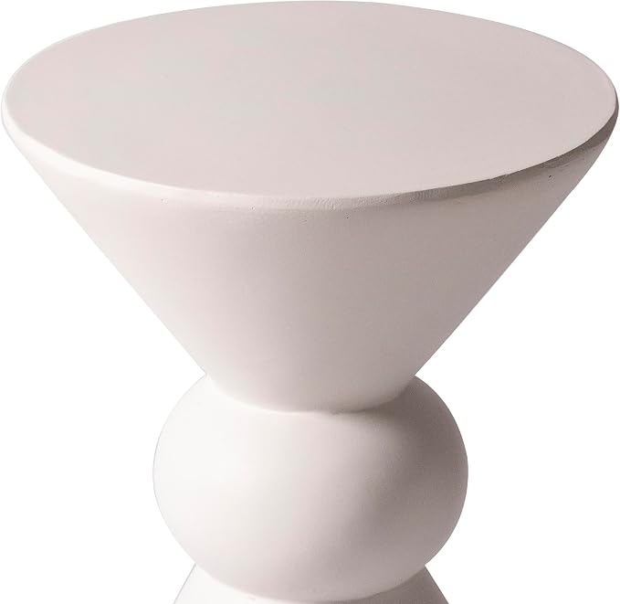LeisureMod Modern Round Side Table, 18-inch Cream Fiberstone Accent End Table – Weather-Resistant Concrete Look Pedestal Table for Living Room, Patio, Garden & Outdoor Decor